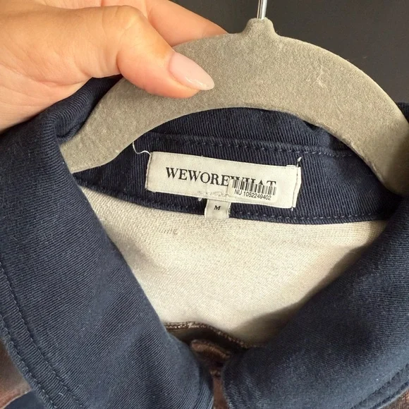 WeWoreWhat Plaid Jean Jacket in Brown and Navy - Picture 5 of 5